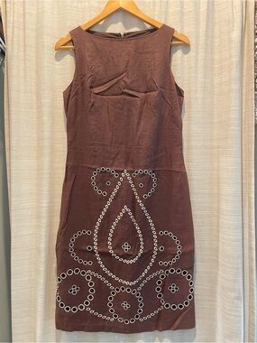 Isaac Mizrahi Brown Sleeveless linen Dress with eyelets